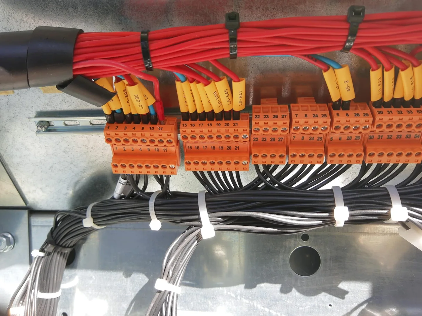 Detalle de conexiones y borneras eléctricas